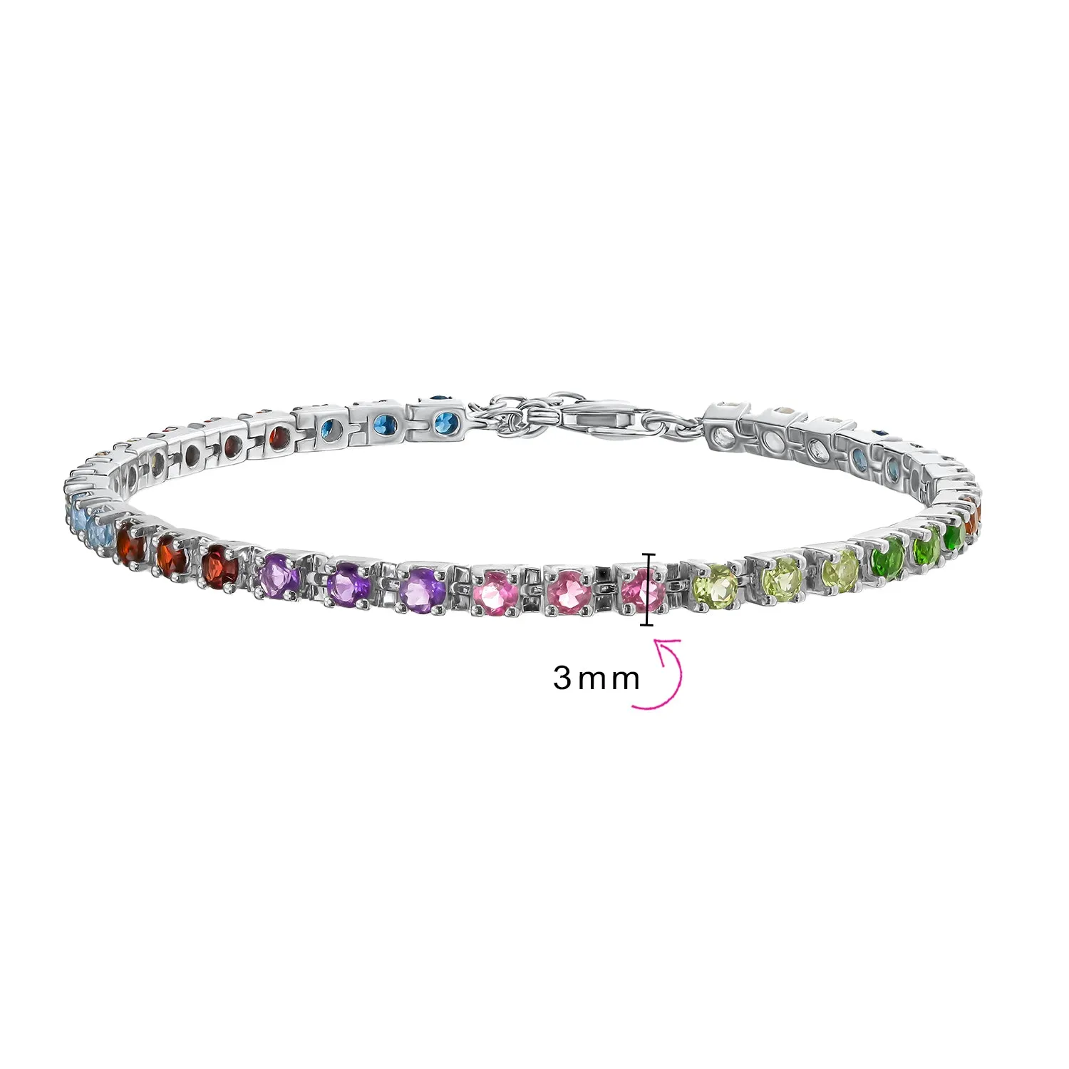 Romantic Multicolor Gemstone Heart Tennis Bracelet in Sterling Silver 7 Inch