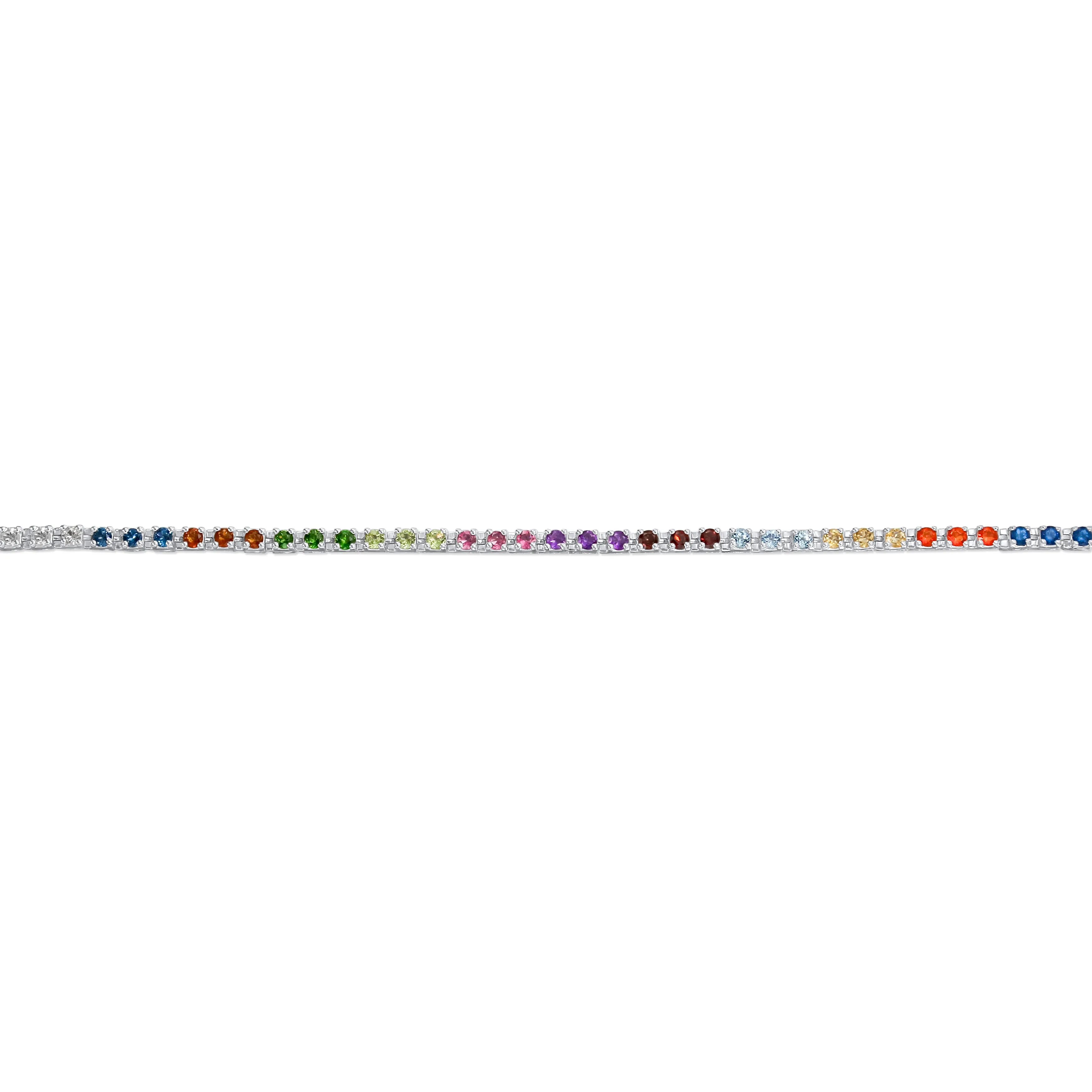 Romantic Multicolor Gemstone Heart Tennis Bracelet in Sterling Silver 7 Inch