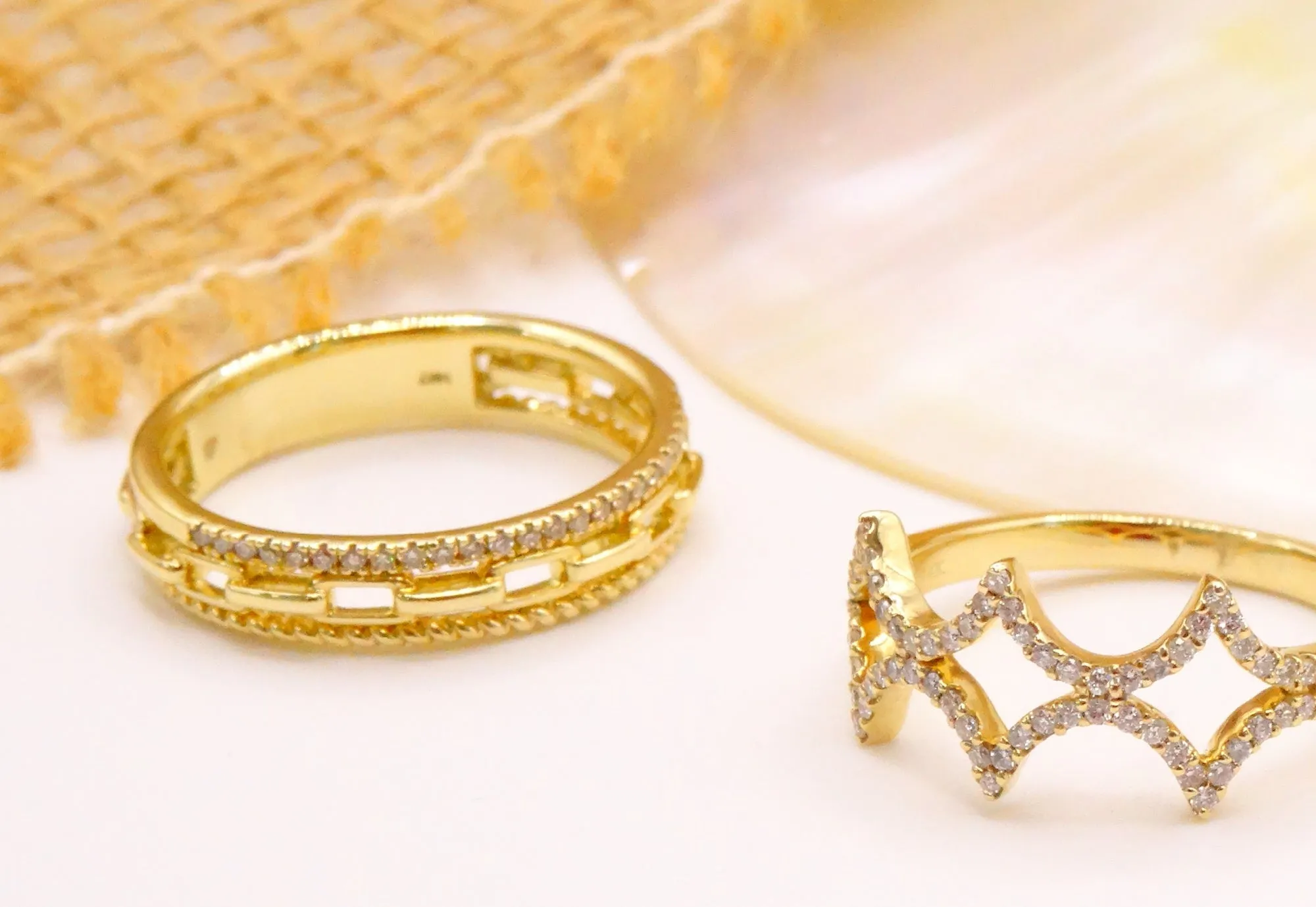 Rope and Chain Ring with Diamonds