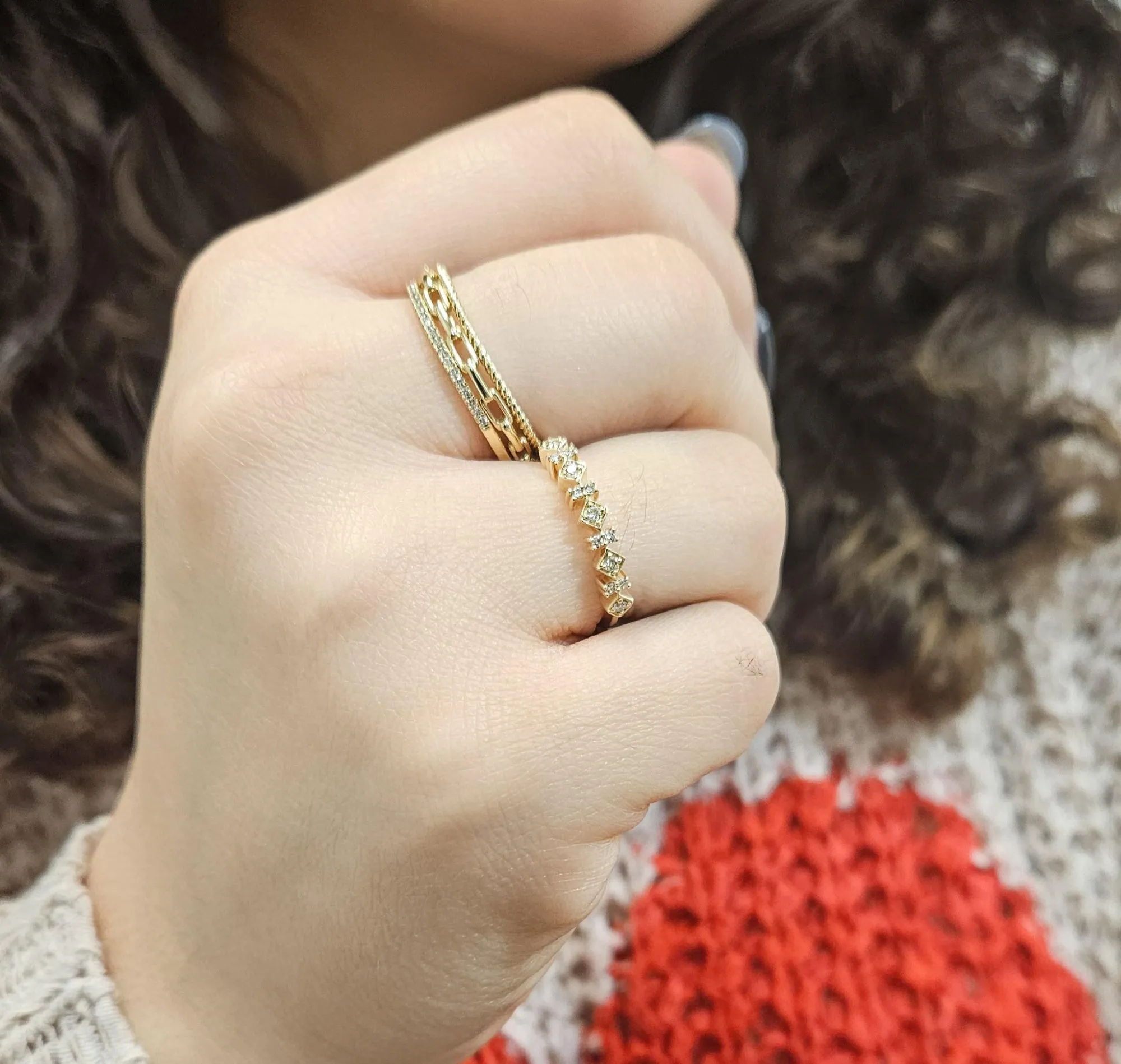 Rope and Chain Ring with Diamonds