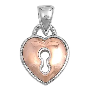 Rose Gold-Tone High Polish Heart Locket Pendant .925 Sterling Silver Rope Charm