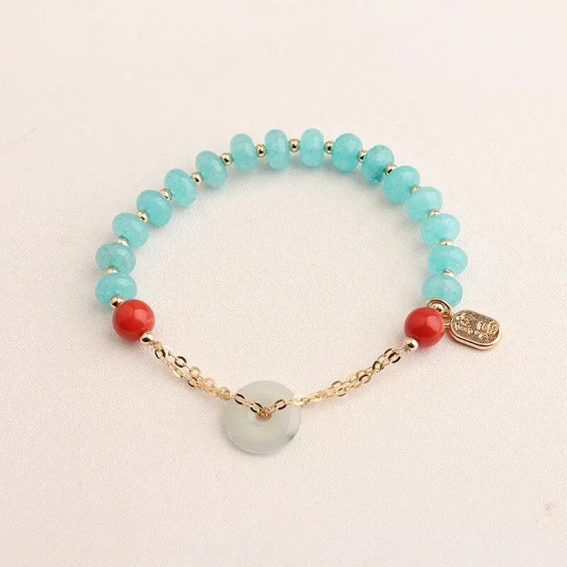 Rose sisi Chinese style classic style charm lady bracelet for women jade pendant beads bracelets elastic jewelry for women gift