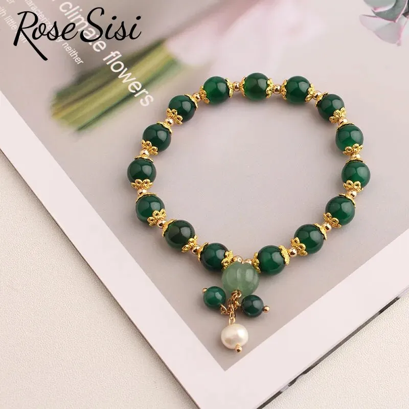 Rose sisi Chinese style classic style charm lady bracelet for women jade pendant beads bracelets elastic jewelry for women gift