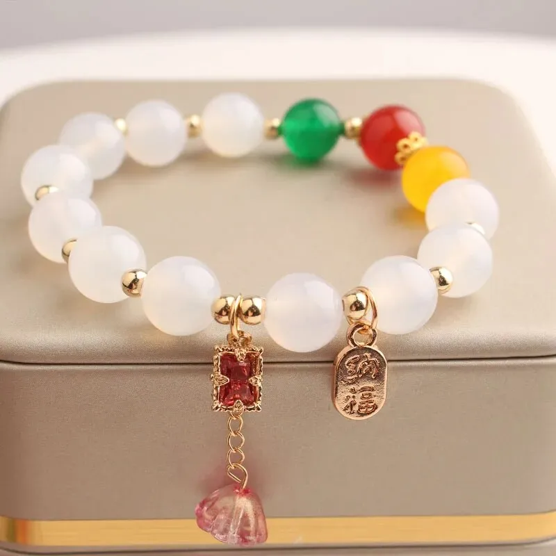 Rose sisi Chinese style classic style charm lady bracelet for women jade pendant beads bracelets elastic jewelry for women gift