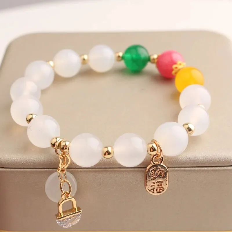 Rose sisi Chinese style classic style charm lady bracelet for women jade pendant beads bracelets elastic jewelry for women gift