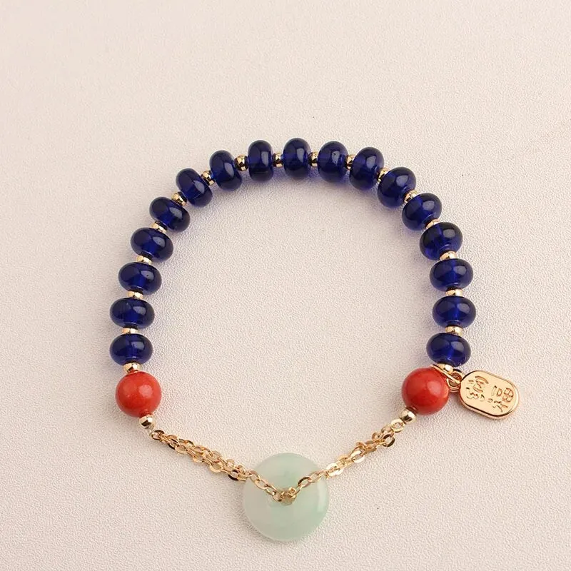Rose sisi Chinese style classic style charm lady bracelet for women jade pendant beads bracelets elastic jewelry for women gift
