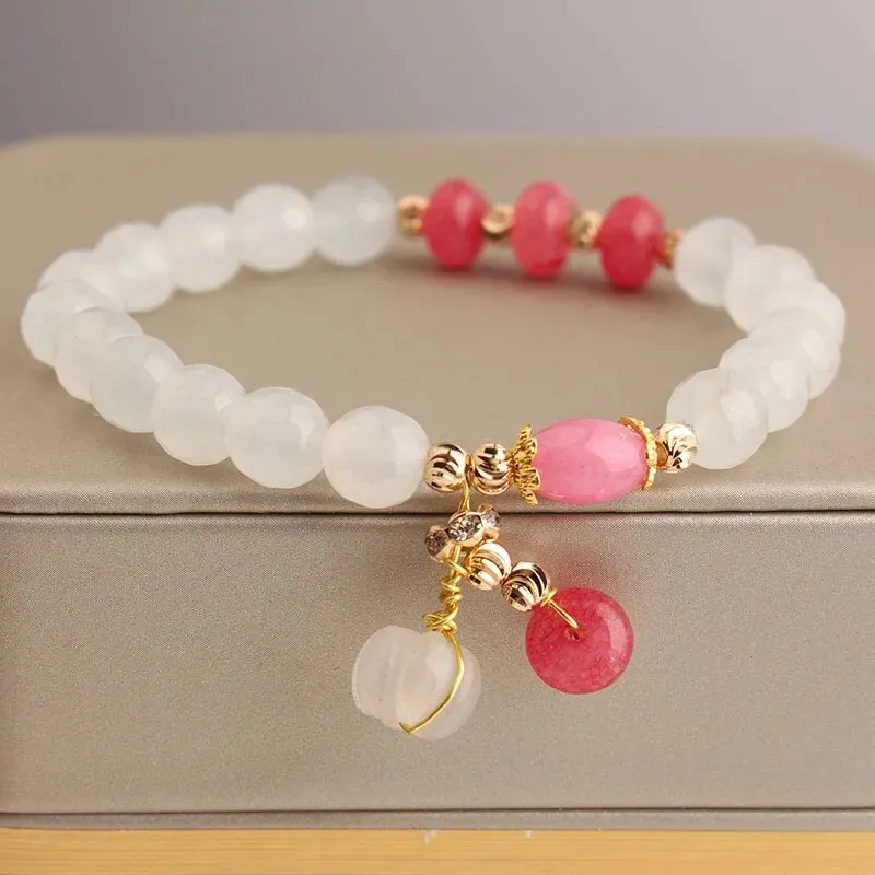 Rose sisi Chinese style popular bracelet heart-shaped agate bracelet for women elastic beads friendship bracelets jewelry gift