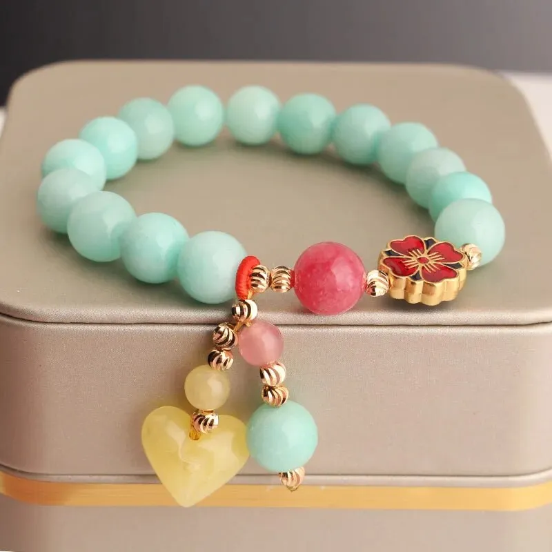 Rose sisi Chinese style popular bracelet heart-shaped agate bracelet for women elastic beads friendship bracelets jewelry gift