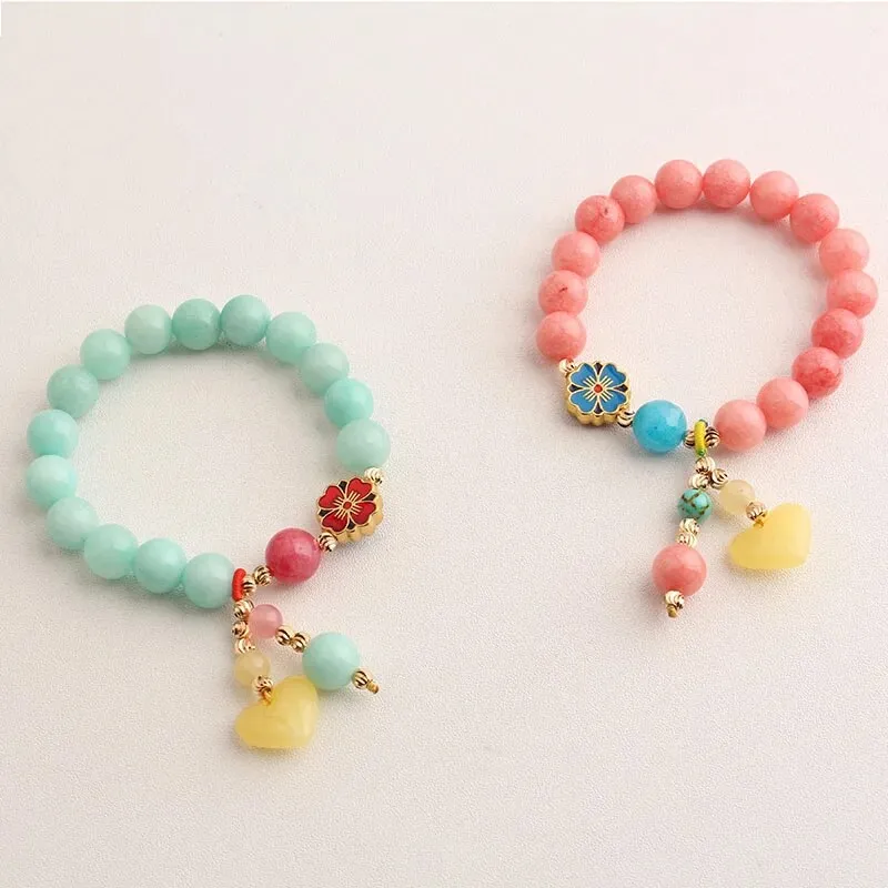 Rose sisi Chinese style popular bracelet heart-shaped agate bracelet for women elastic beads friendship bracelets jewelry gift
