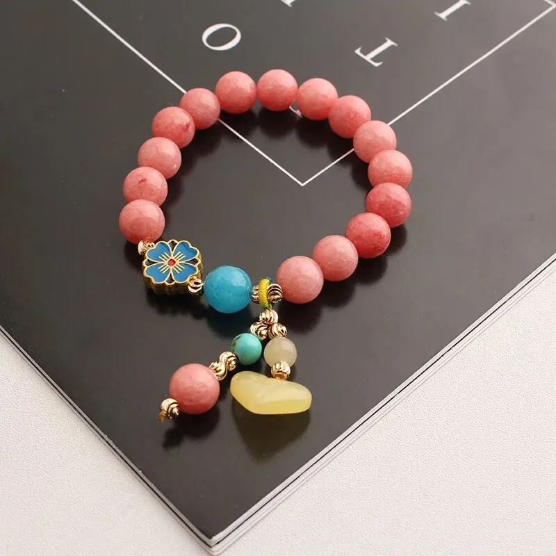 Rose sisi Chinese style popular bracelet heart-shaped agate bracelet for women elastic beads friendship bracelets jewelry gift