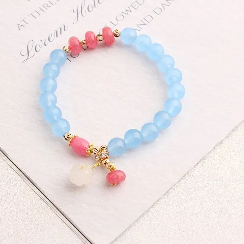 Rose sisi Chinese style popular bracelet heart-shaped agate bracelet for women elastic beads friendship bracelets jewelry gift