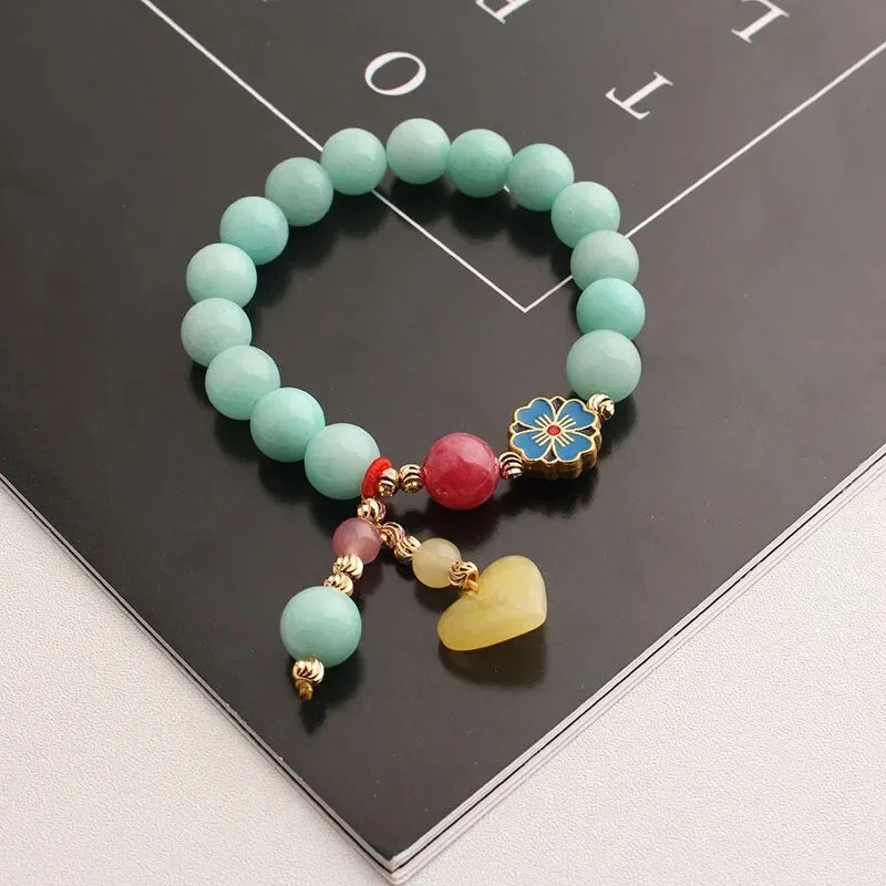Rose sisi Chinese style popular bracelet heart-shaped agate bracelet for women elastic beads friendship bracelets jewelry gift