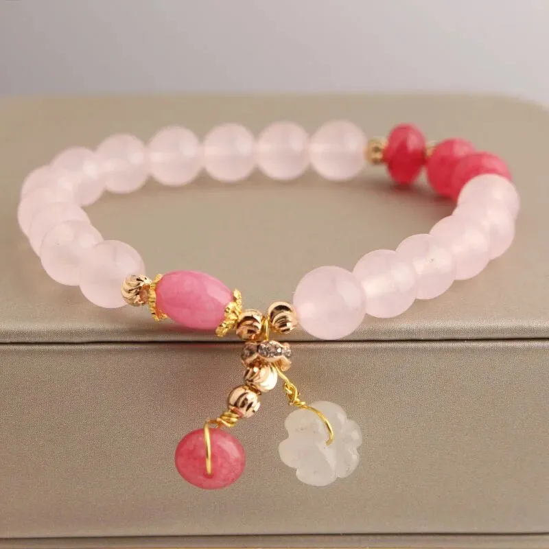 Rose sisi Chinese style popular bracelet heart-shaped agate bracelet for women elastic beads friendship bracelets jewelry gift