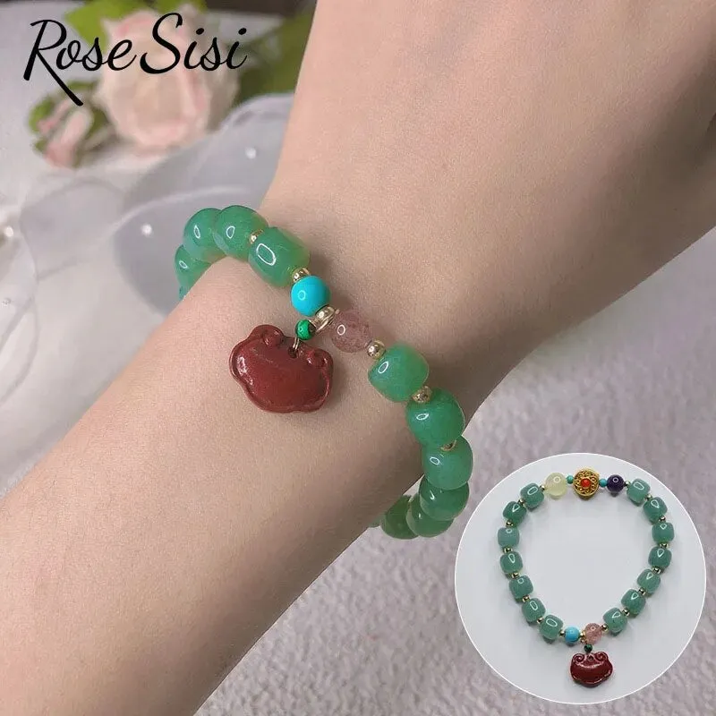 Rose sisi Chinese style retro agate bracelet for women natural stone bracelet transfer gourd pendant life lock jewelry for women