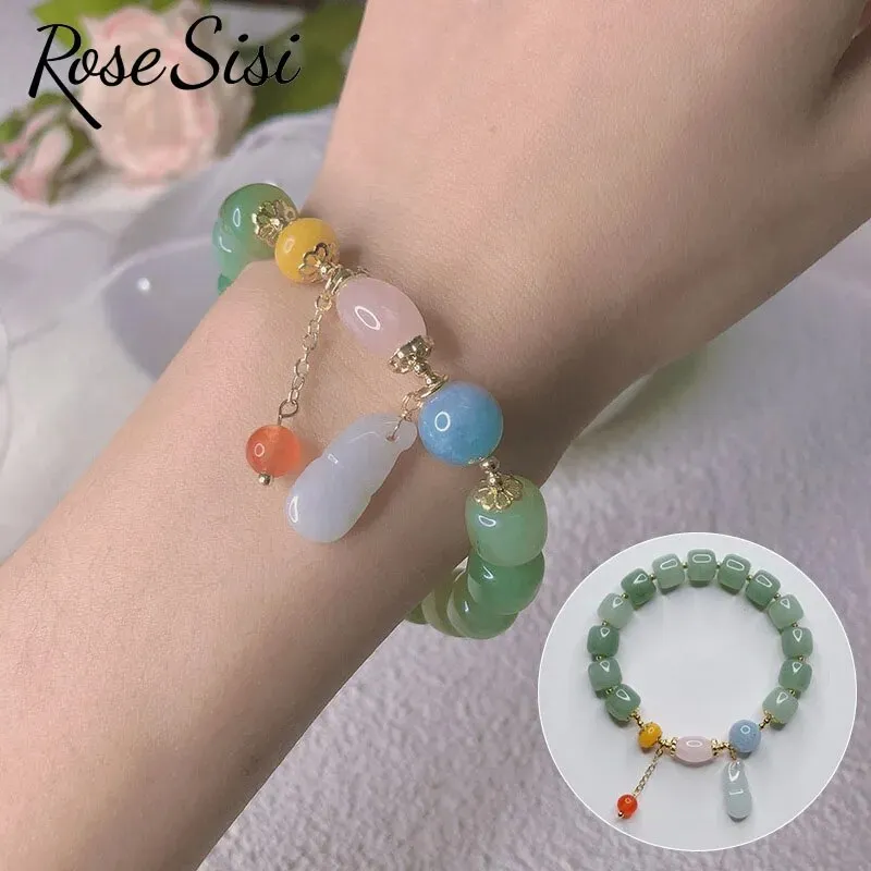 Rose sisi Chinese style retro agate bracelet for women natural stone bracelet transfer gourd pendant life lock jewelry for women