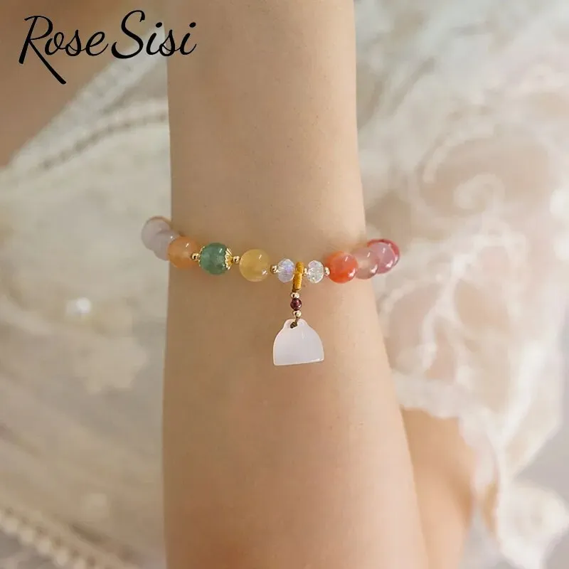 Rose sisi Chinese style retro agate bracelet for women natural stone bracelet transfer gourd pendant life lock jewelry for women