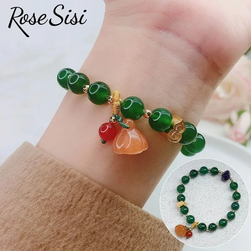Rose sisi Chinese style retro agate bracelet for women natural stone bracelet transfer gourd pendant life lock jewelry for women