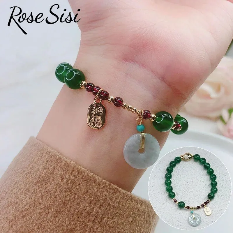 Rose sisi Chinese style retro agate bracelet for women natural stone bracelet transfer gourd pendant life lock jewelry for women