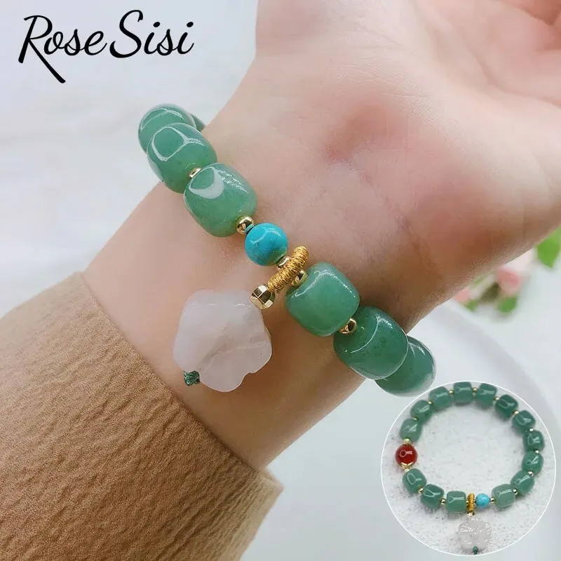 Rose sisi Chinese style retro agate bracelet for women natural stone bracelet transfer gourd pendant life lock jewelry for women