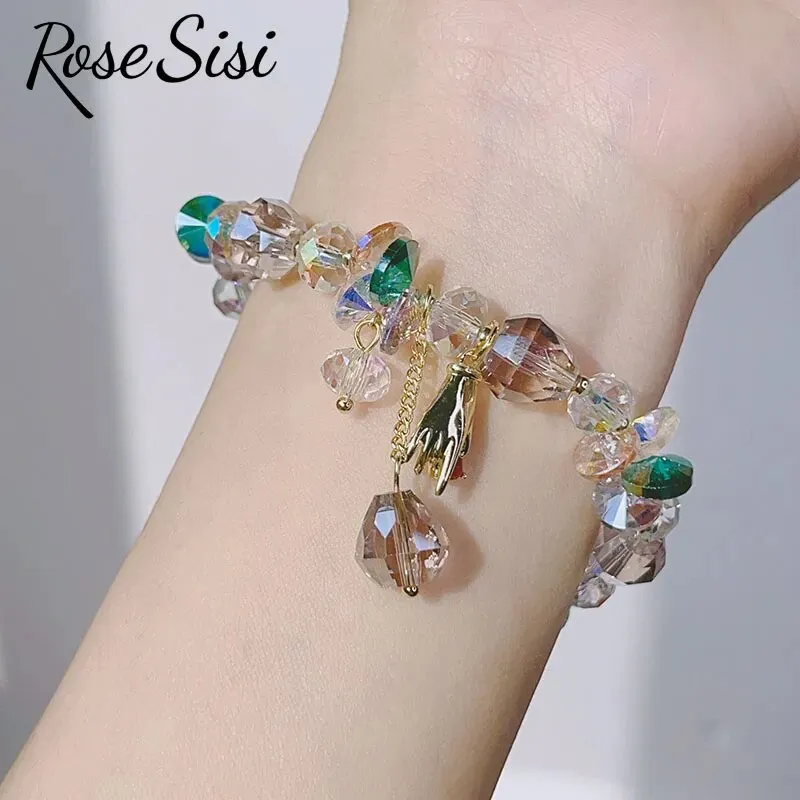 Rose sisi Korean spring and summer female love holiday wind Crystal bracelets purple magic color love metal pendant friends gift