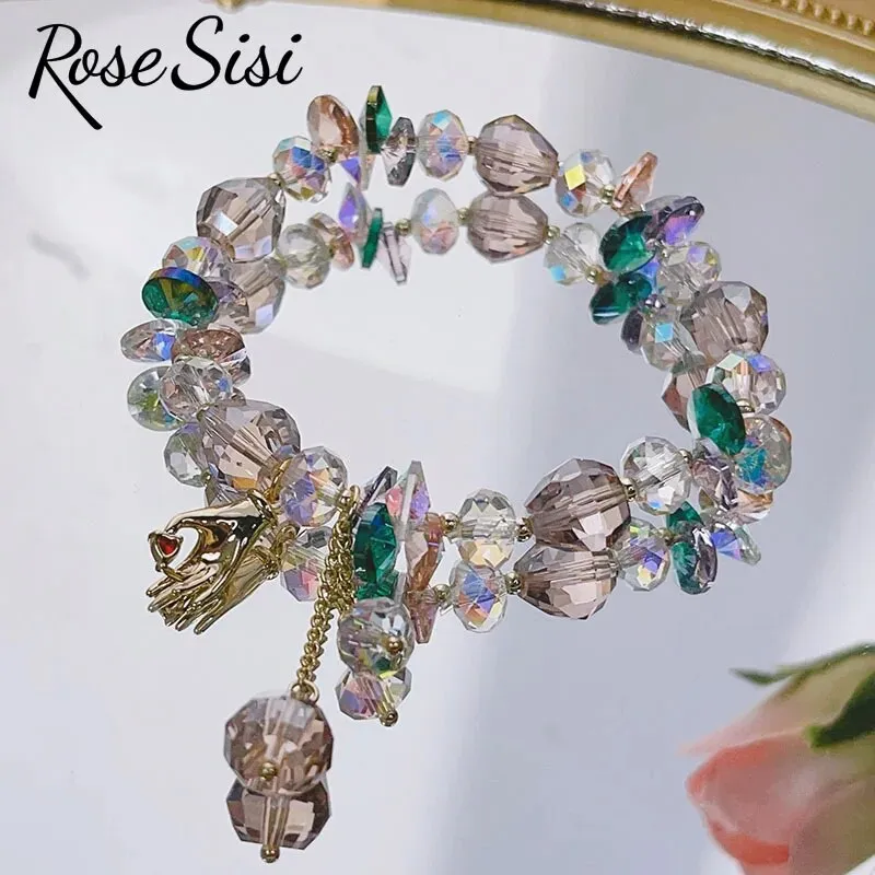 Rose sisi Korean spring and summer female love holiday wind Crystal bracelets purple magic color love metal pendant friends gift