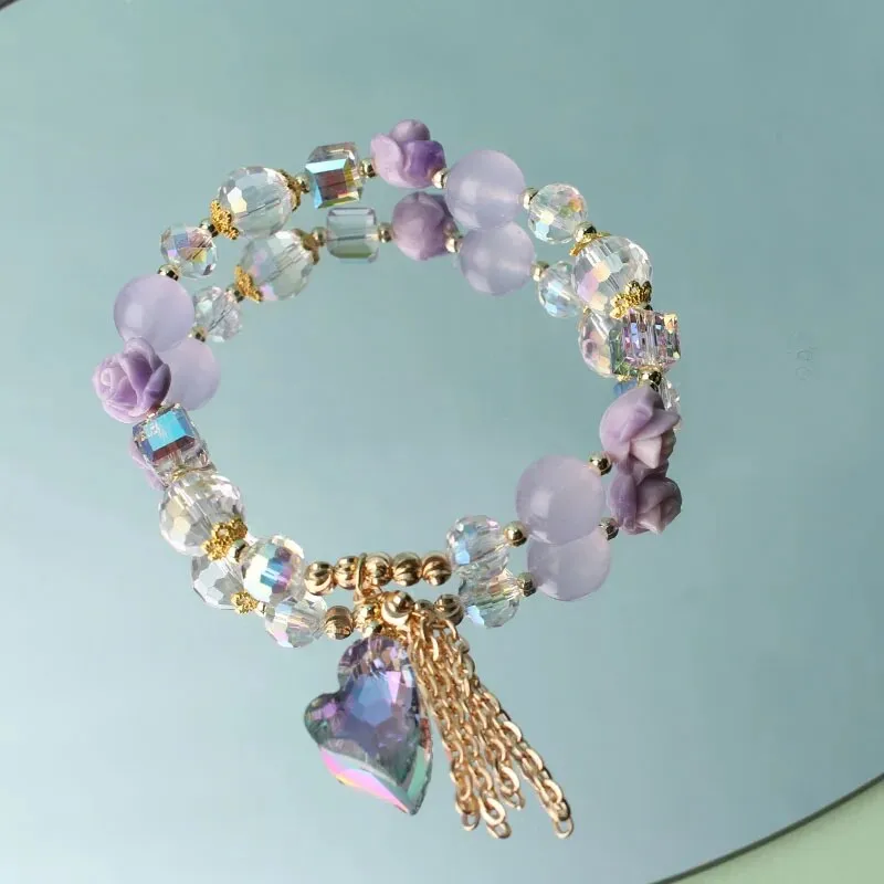 Rose sisi Korean spring and summer female love holiday wind Crystal bracelets purple magic color love metal pendant friends gift