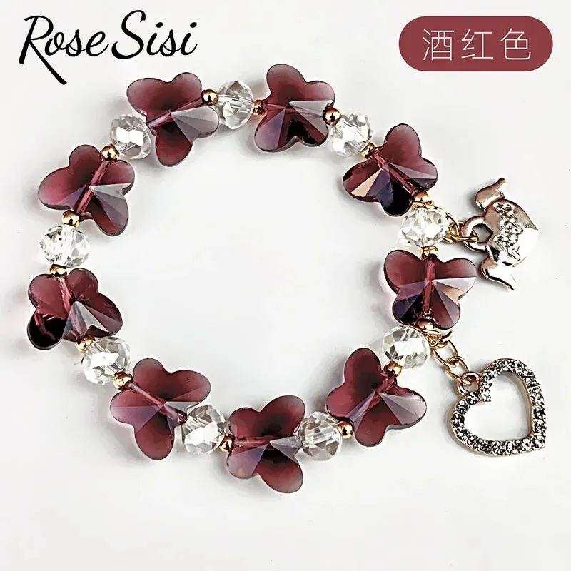 Rose sisi Korean style fresh and sweet girl butterfly violet bracelets crystal bracelet for women lover gift jewelry for women