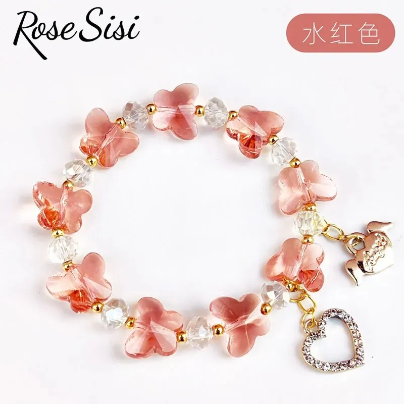 Rose sisi Korean style fresh and sweet girl butterfly violet bracelets crystal bracelet for women lover gift jewelry for women
