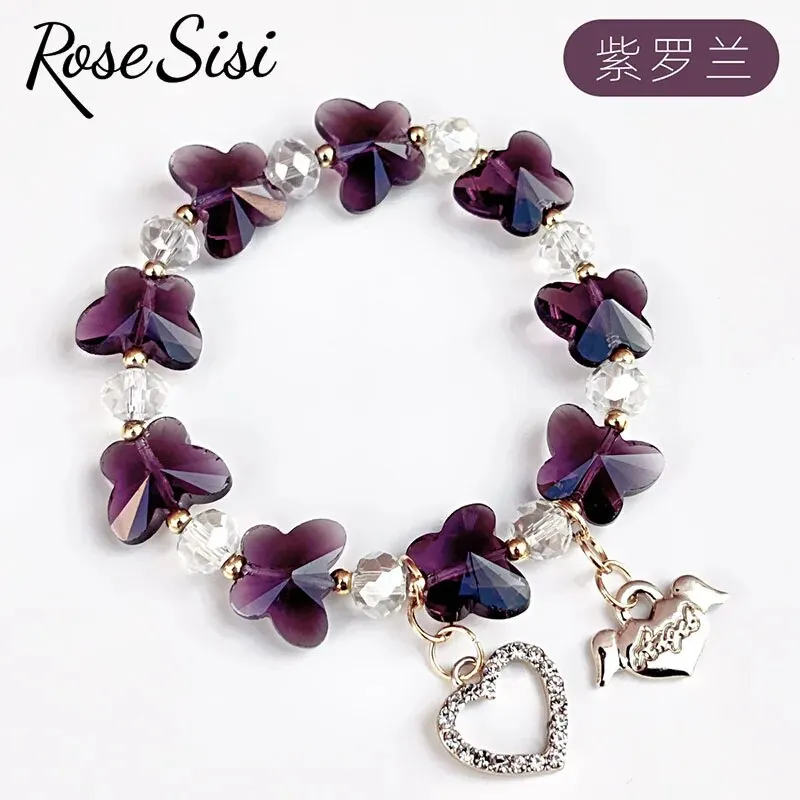 Rose sisi Korean style fresh and sweet girl butterfly violet bracelets crystal bracelet for women lover gift jewelry for women