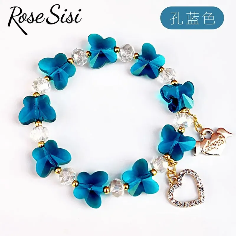 Rose sisi Korean style fresh and sweet girl butterfly violet bracelets crystal bracelet for women lover gift jewelry for women