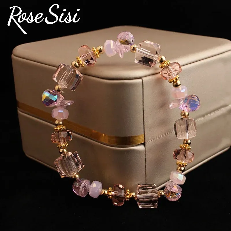 Rose sisi Korean-style handmade Magic Crystal Bracelet for woman bijoux femme beaded bracalets Elastic jewelry for women present