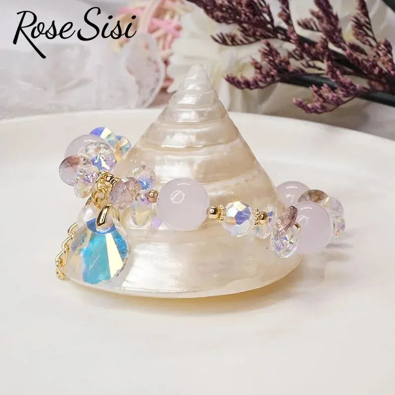 Rose sisi Korean Style New Crystal Bracelets for women Irregular Pendant Pearl Bracelet Charm Jewelry for women gift for girl