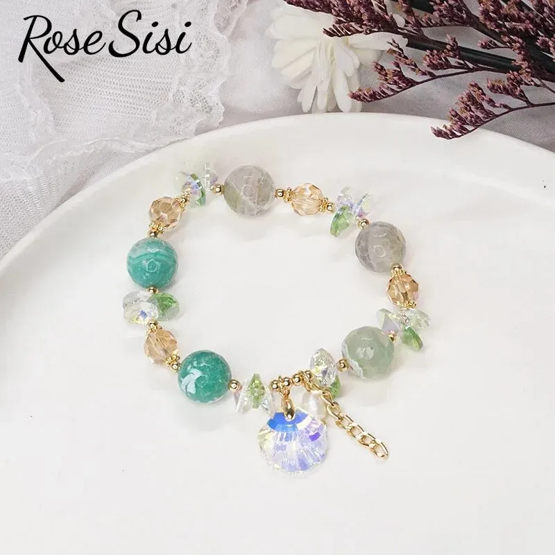 Rose sisi Korean Style New Crystal Bracelets for women Irregular Pendant Pearl Bracelet Charm Jewelry for women gift for girl
