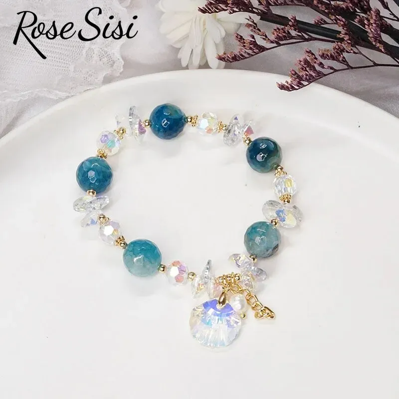 Rose sisi Korean Style New Crystal Bracelets for women Irregular Pendant Pearl Bracelet Charm Jewelry for women gift for girl