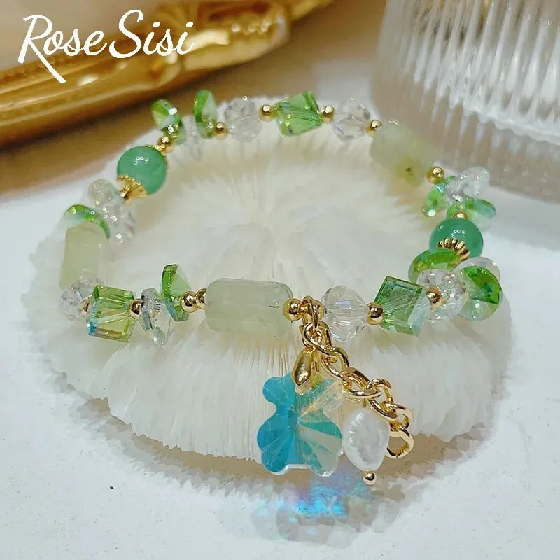 Rose sisi Korean Style New Crystal Bracelets for women Irregular Pendant Pearl Bracelet Charm Jewelry for women gift for girl