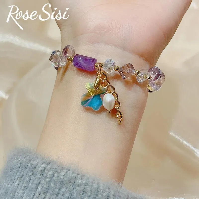 Rose sisi Korean Style New Crystal Bracelets for women Irregular Pendant Pearl Bracelet Charm Jewelry for women gift for girl