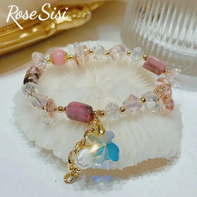 Rose sisi Korean Style New Crystal Bracelets for women Irregular Pendant Pearl Bracelet Charm Jewelry for women gift for girl