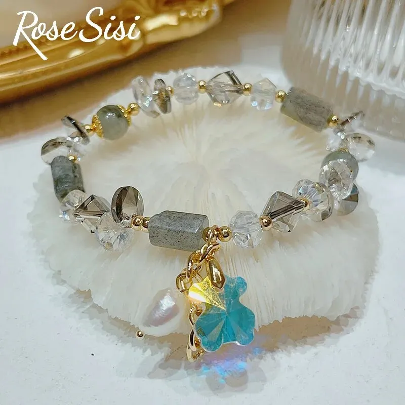 Rose sisi Korean Style New Crystal Bracelets for women Irregular Pendant Pearl Bracelet Charm Jewelry for women gift for girl