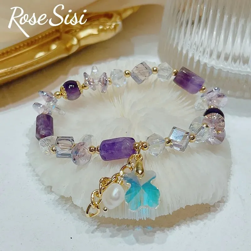Rose sisi Korean Style New Crystal Bracelets for women Irregular Pendant Pearl Bracelet Charm Jewelry for women gift for girl