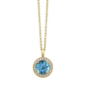 Round Blue Topaz and Diamond Pendant