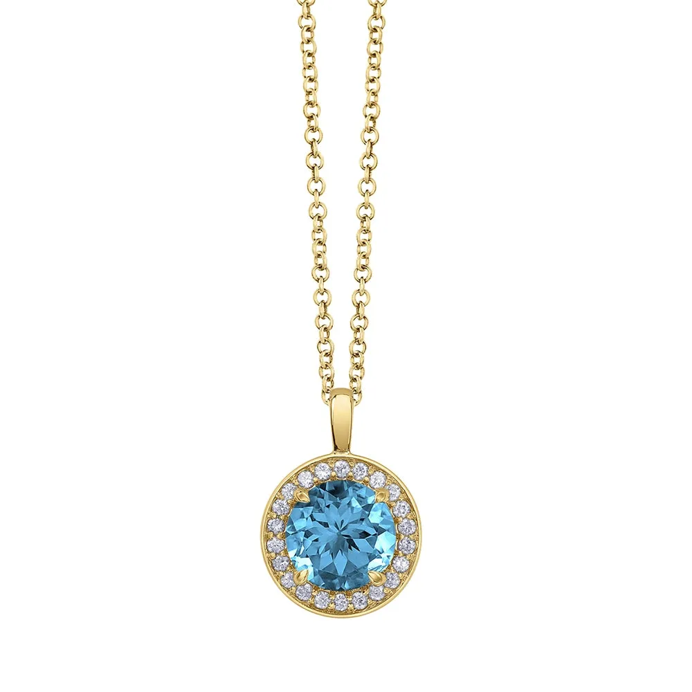 Round Blue Topaz and Diamond Pendant