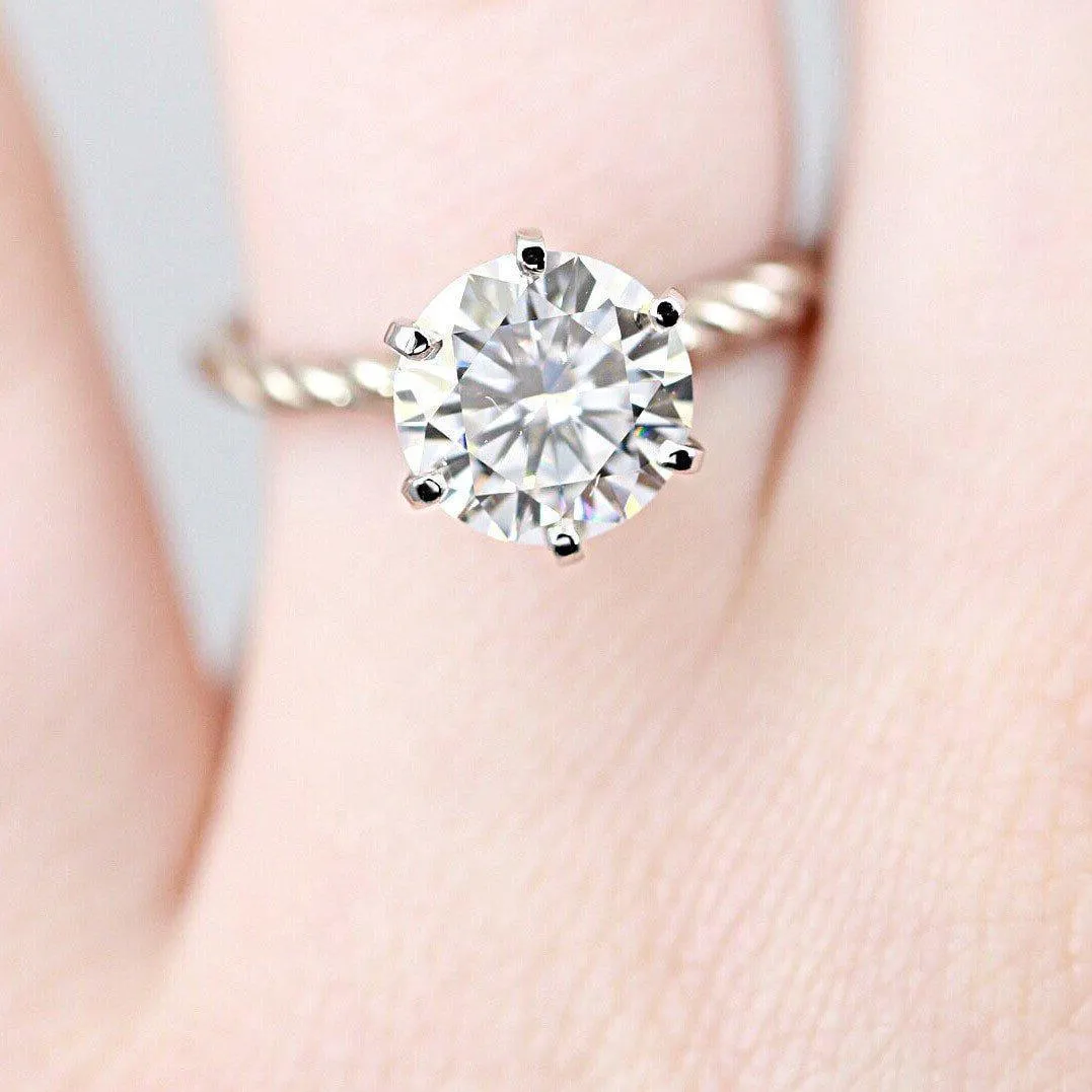 Round Center 6 Prong Braided Rope Solitaire Ring
