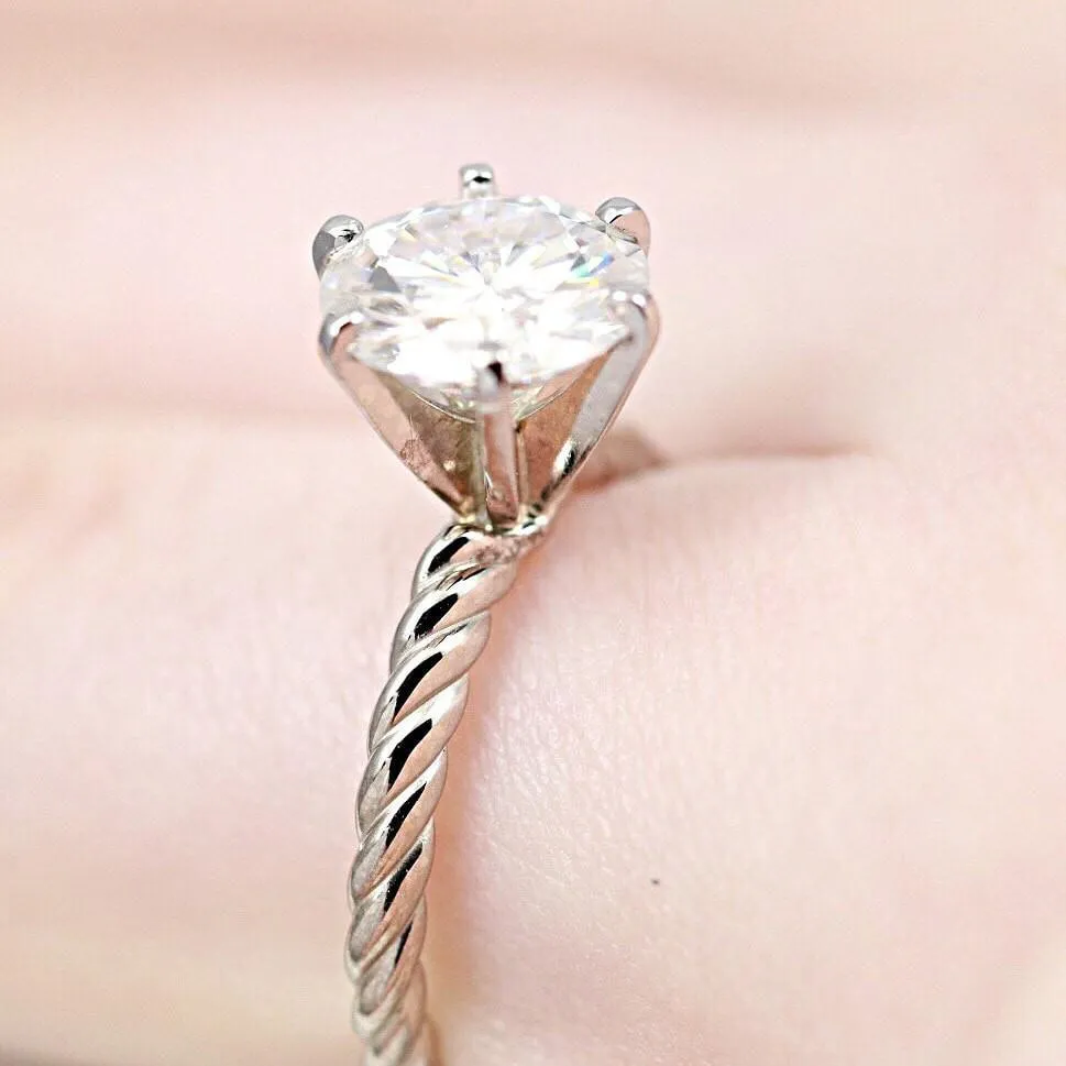 Round Center 6 Prong Braided Rope Solitaire Ring
