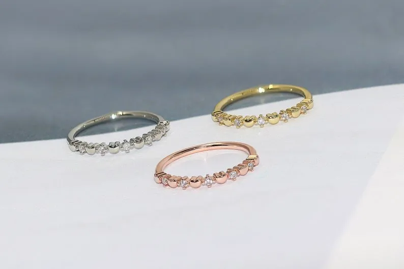 Round Cut Heart Shape Rose Gold Moissanite Stackable Ring, Art Deco Unique Cluster Diamond Jewelry, Vintage Bridesmaid Wedding Propose Band