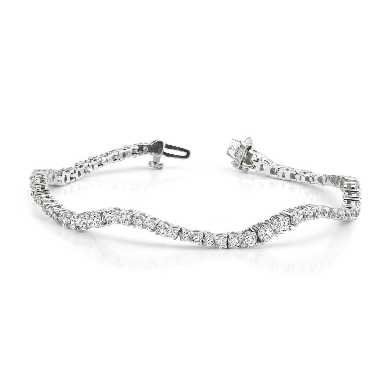 Round Cut Lab Grown Diamonds White Gold 14K Classic Wave Journey Bracelet 7 Ct