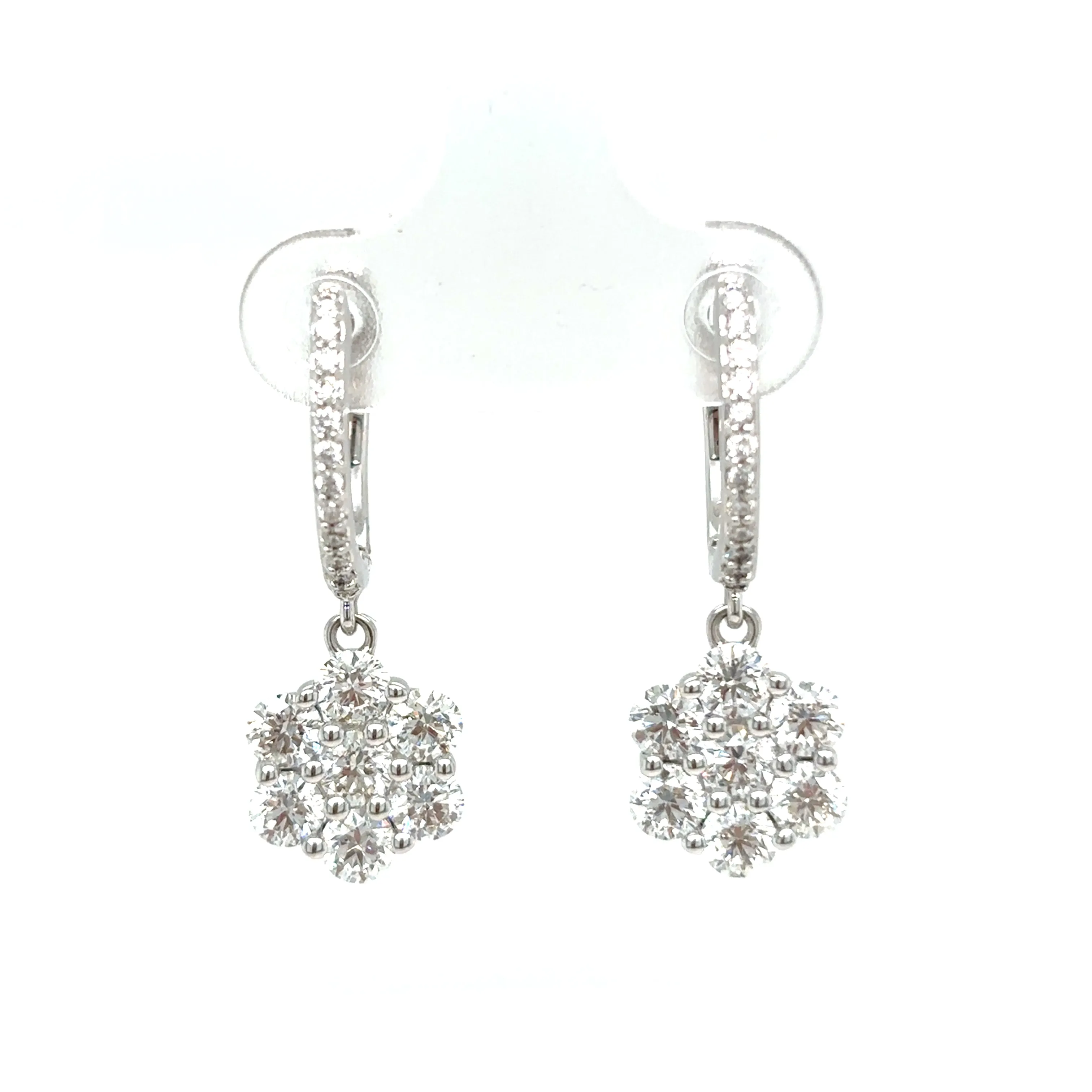 Round Dangle Diamond Earrings in 18K White Gold (2.30ctw)