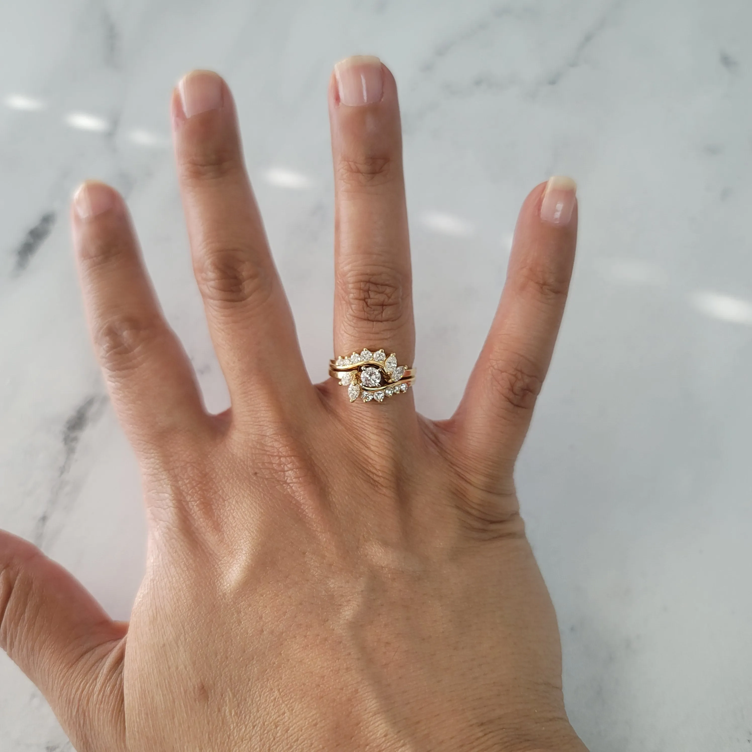 Round Diamond & Marquise Accented Bridal Ring Set 1.50cttw 14k Yellow Gold