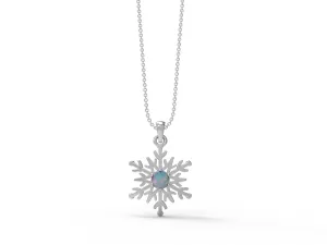 Round Opal 925 Sterling Silver Solitaire Snowflake Minimalist Christmas Necklace