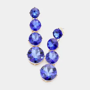 Round Sapphire Blue Crystal Evening Earrings