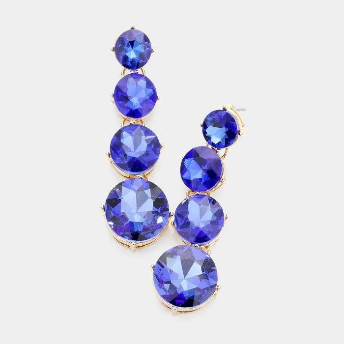 Round Sapphire Blue Crystal Evening Earrings